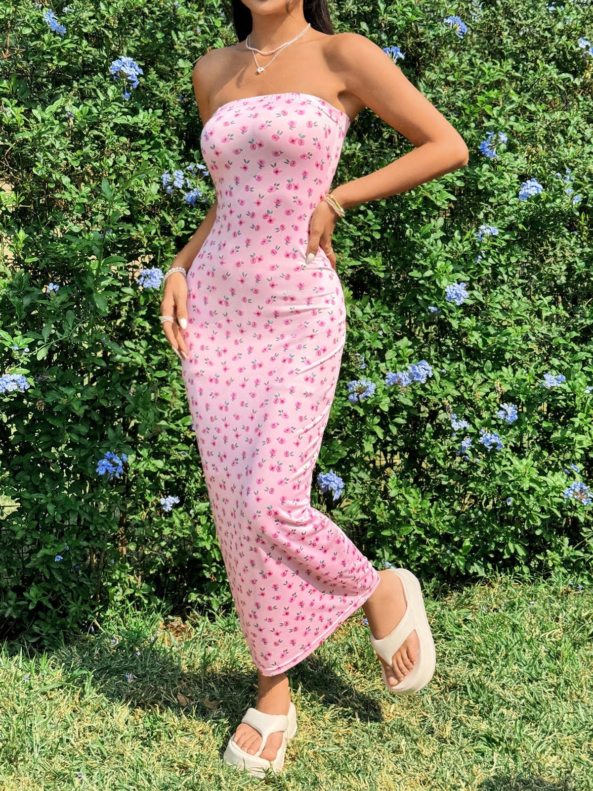 Women's Strapless Floral Print Dress