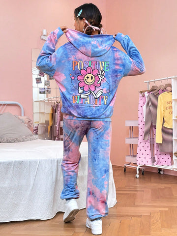 Women's Tie Dye Graphic Print Hoodie And Pants Set