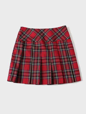 Qutie Zip Side Tartan Pleated Skirt