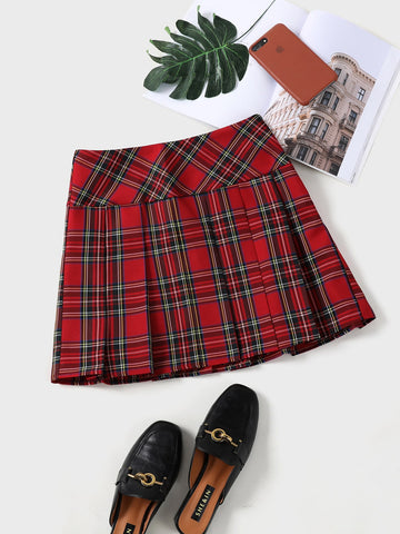 Qutie Zip Side Tartan Pleated Skirt