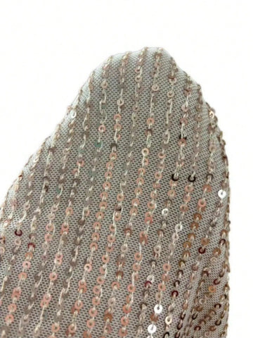 Elegant Sexy Luxury High-End Square Neck Sequin Bodycon Dress, Unique Design Slimming Midi Dress