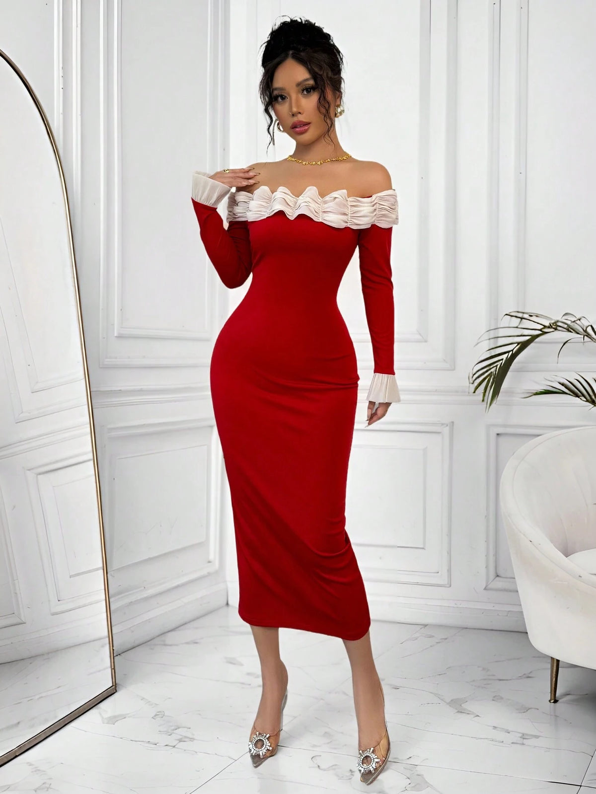 Patchwork Chiffon Casual Dress, Minimalist & Fashionable For Everyday Wear