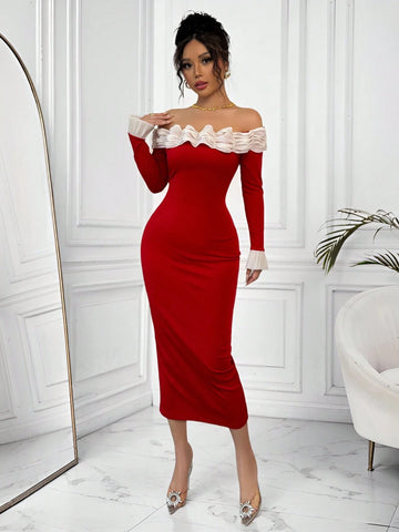 Patchwork Chiffon Casual Dress, Minimalist & Fashionable For Everyday Wear