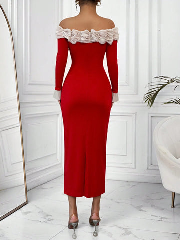 Patchwork Chiffon Casual Dress, Minimalist & Fashionable For Everyday Wear