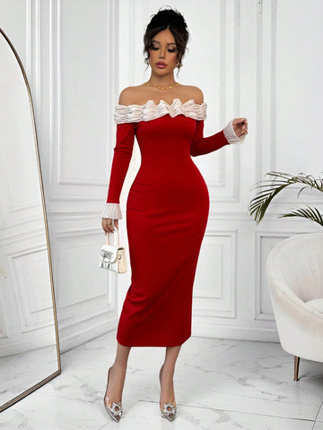 Patchwork Chiffon Casual Dress, Minimalist & Fashionable For Everyday Wear