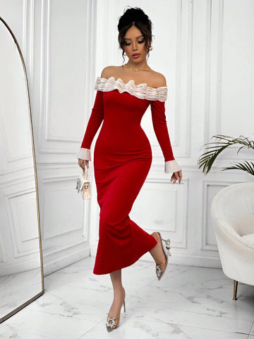 Patchwork Chiffon Casual Dress, Minimalist & Fashionable For Everyday Wear