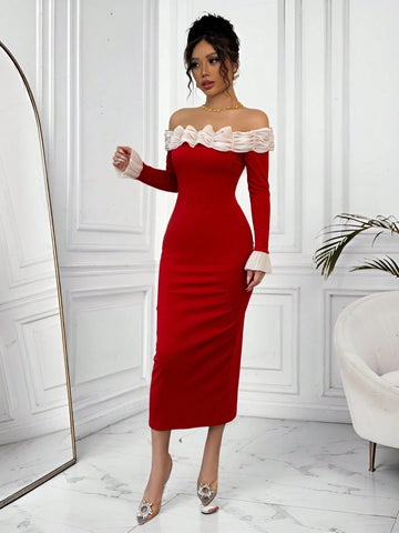 Patchwork Chiffon Casual Dress, Minimalist & Fashionable For Everyday Wear