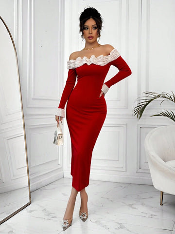 Patchwork Chiffon Casual Dress, Minimalist & Fashionable For Everyday Wear