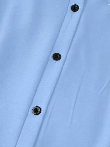 Simple Solid Color Casual Shirt With Turndown Collar And Pleated Hem