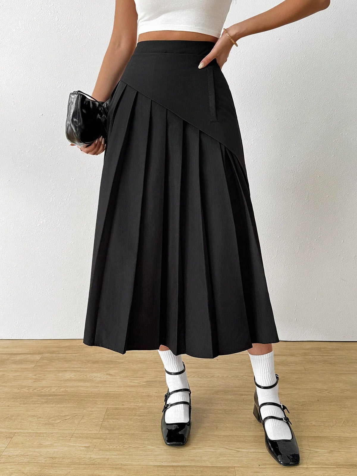 Raffinéa Solid Color Fitted Pleated Elegant Casual Work Commute Spring Summer Autumn Ladies Skirt
