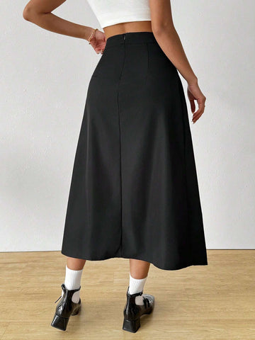 Raffinéa Solid Color Fitted Pleated Elegant Casual Work Commute Spring Summer Autumn Ladies Skirt