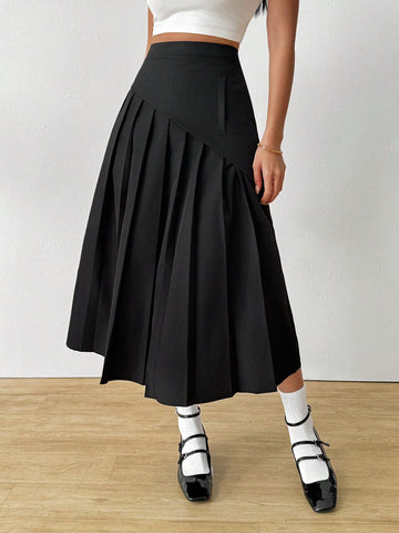 Raffinéa Solid Color Fitted Pleated Elegant Casual Work Commute Spring Summer Autumn Ladies Skirt