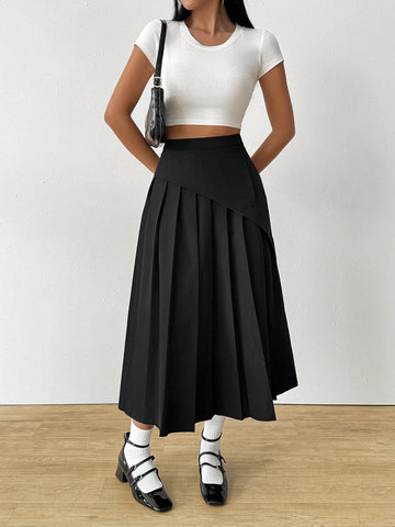 Raffinéa Solid Color Fitted Pleated Elegant Casual Work Commute Spring Summer Autumn Ladies Skirt