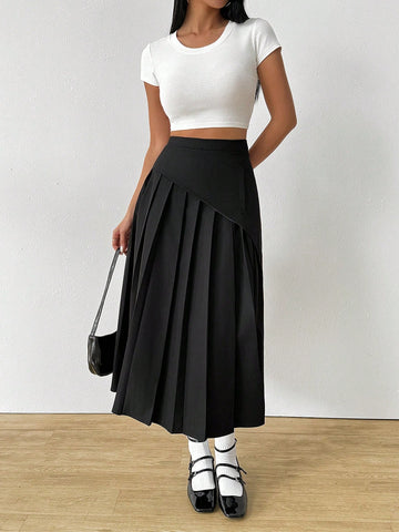 Raffinéa Solid Color Fitted Pleated Elegant Casual Work Commute Spring Summer Autumn Ladies Skirt