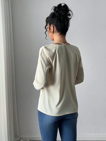 Solid Color Long Sleeve Casual Shirt, Simple & Fashionable For Daily Wear
