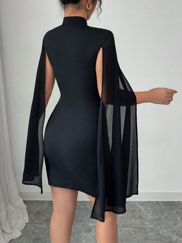 Spring/Summer Fashion Women's Gradual Ombre Rhinestone Chiffon Midi Dress, Fitted Waist, V-