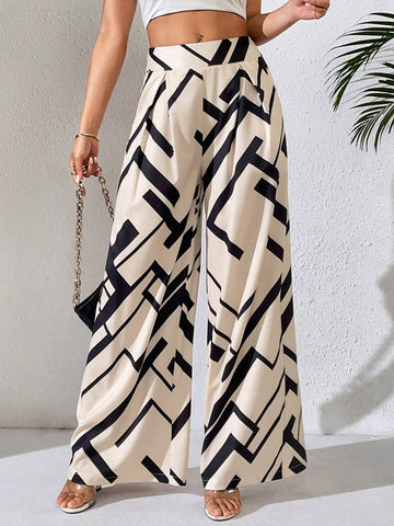 Raffinéa Spring/Summer Houndstooth Printed Straight Pants With Pleats, Versatile For Office Look