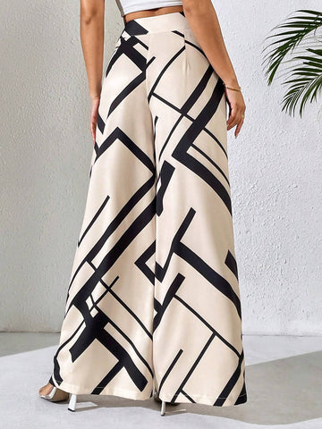 Raffinéa Spring/Summer Houndstooth Printed Straight Pants With Pleats, Versatile For Office Look