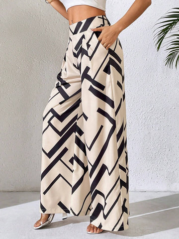 Raffinéa Spring/Summer Houndstooth Printed Straight Pants With Pleats, Versatile For Office Look