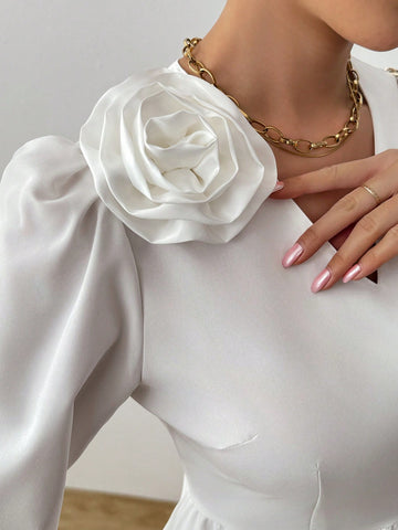 Raffinéa V-Neck Casual Plain Color Long Sleeve Shirt, Minimalist Fashion For Everyday Wear, Spring/Autumn