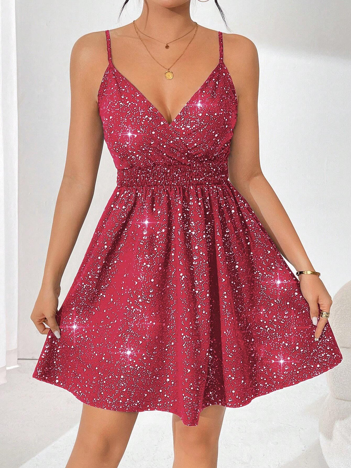 Women Casual Slim Strap Pleated Minimalist Short Dress