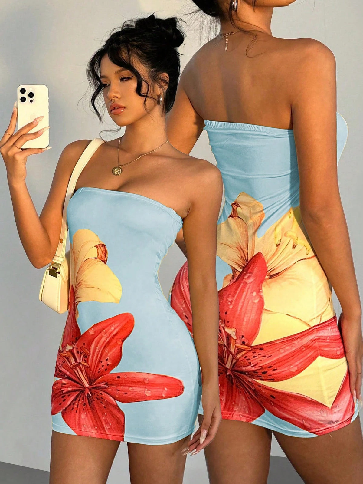 Women's Casual Vacation Bandeau Bodycon Floral Print Summer Dress