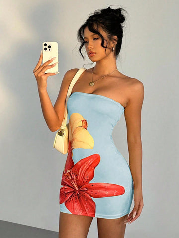 Women's Casual Vacation Bandeau Bodycon Floral Print Summer Dress