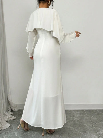 Women's Elegant Commuter Long Dress With Ruffled Detail Long Sleeve, Casual Suitable For