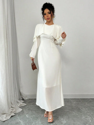 Women's Elegant Commuter Long Dress With Ruffled Detail Long Sleeve, Casual Suitable For