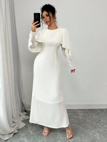 Women's Elegant Commuter Long Dress With Ruffled Detail Long Sleeve, Casual Suitable For