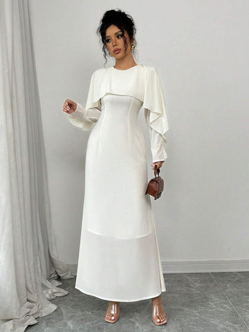 Women's Elegant Commuter Long Dress With Ruffled Detail Long Sleeve, Casual Suitable For