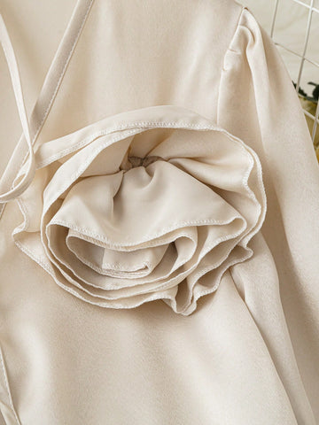 Women's Elegant V-Neck 3D Floral Long Sleeve Shirt