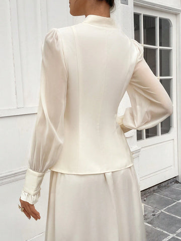 Women's Plain Button-Front Long Sleeve Simple Shirt,