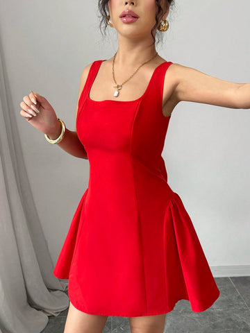 Women's Red Bow Decor Dress, New Year Winter