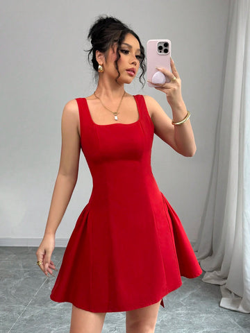 Women's Red Bow Decor Dress, New Year Winter