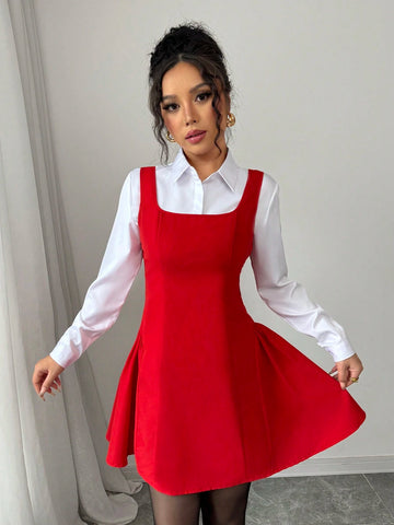 Women's Red Bow Decor Dress, New Year Winter
