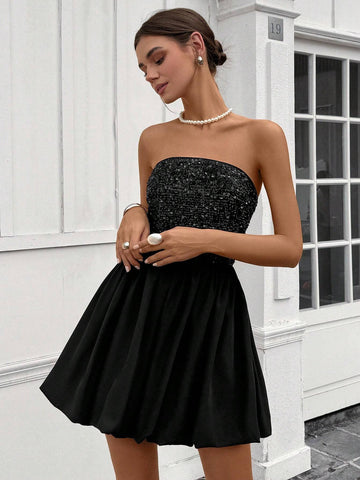 Women's Sequin Decorated Simple Casual Short Dress