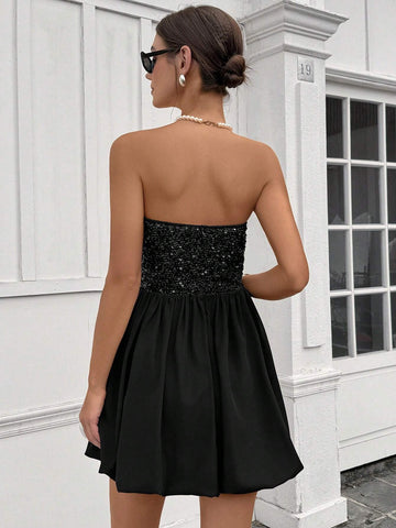 Women's Sequin Decorated Simple Casual Short Dress