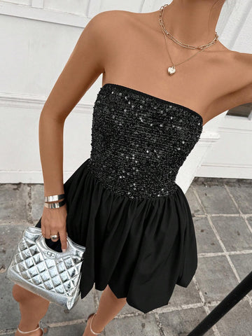 Women's Sequin Decorated Simple Casual Short Dress