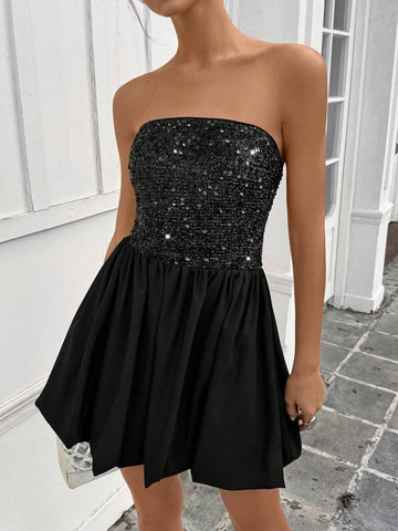 Women's Sequin Decorated Simple Casual Short Dress