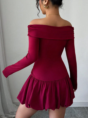 Women's Solid Color Bud Waist Off Shoulder Elegant Dress