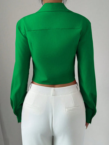 Women's Solid Color Long Sleeve Button Casual Blouse, Daily
