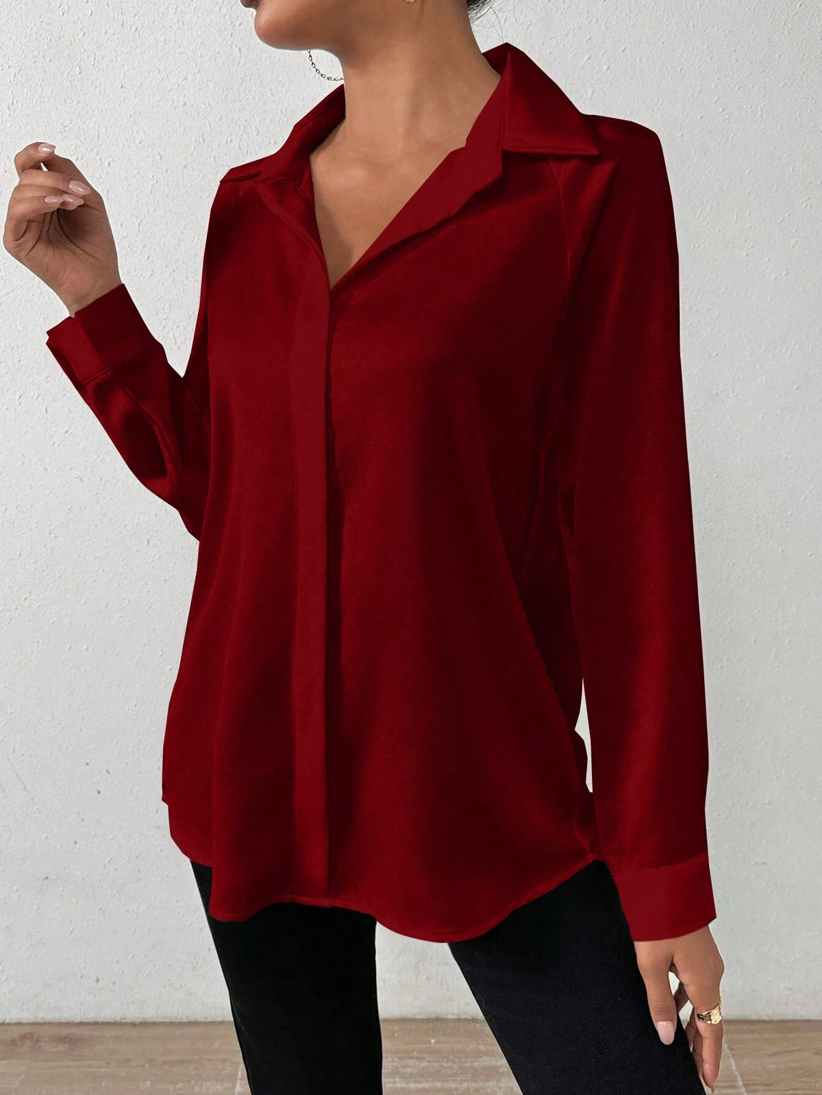 Women's Solid Color Long Sleeve Single-Breasted Casual Shirt,