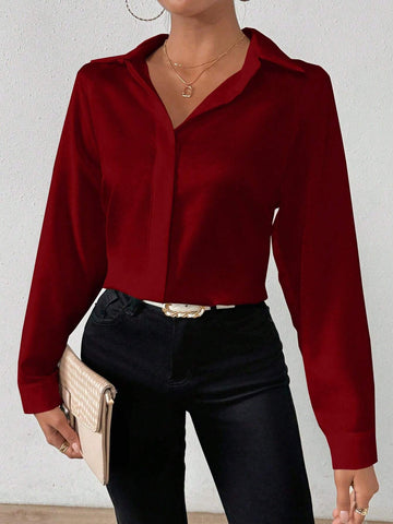 Women's Solid Color Long Sleeve Single-Breasted Casual Shirt,