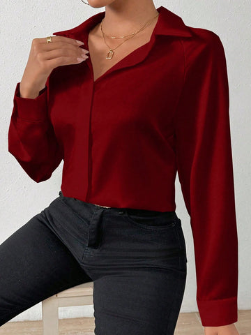 Women's Solid Color Long Sleeve Single-Breasted Casual Shirt,