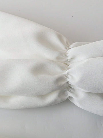 Women's Solid Color Round Neck Long Sleeve Ruched Short Dress, Casual Commuter Wear For Autumn