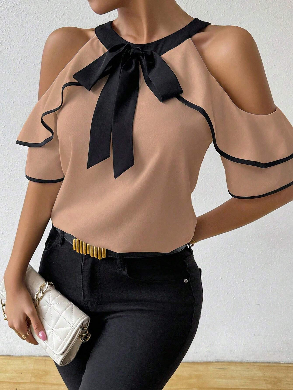 Raffinéa Women's Tie Shoulder Fitted Casual Elegant Blouse