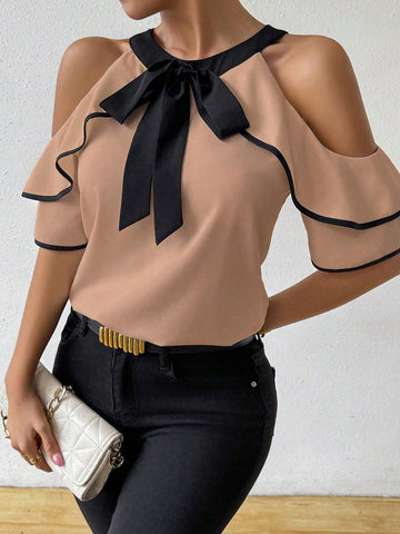 Raffinéa Women's Tie Shoulder Fitted Casual Elegant Blouse