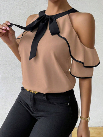 Raffinéa Women's Tie Shoulder Fitted Casual Elegant Blouse