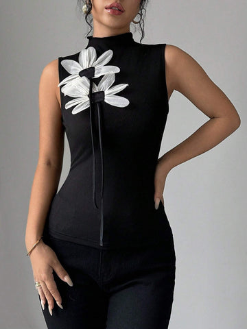 Women's Tight-Fitting Sexy 3D Mesh Floral Strap Camisole Top